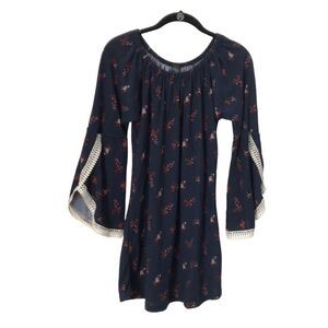 Win Win Womens Top Size S-M Lace Trim Sleeve Tunic Multicolor Boho Peasant